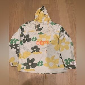 Gallery dept Anorak hoodie parka jacket flower floral sz XXL yellow white green